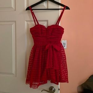 Red lace mini dress